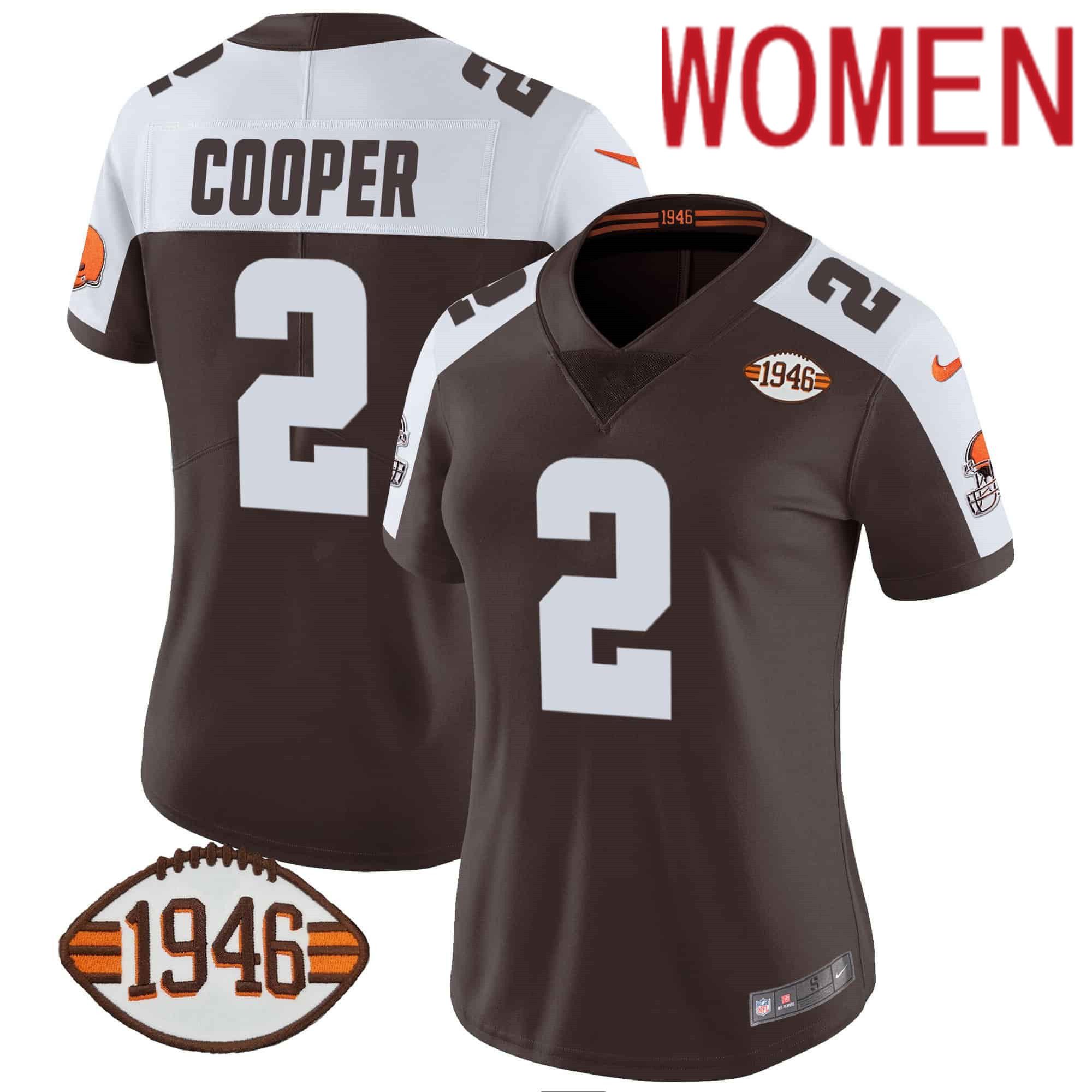 Women Cleveland Browns 2 Cooper Brown 1946 75th Anniversary Patch 2024 Nike NFL Jersey